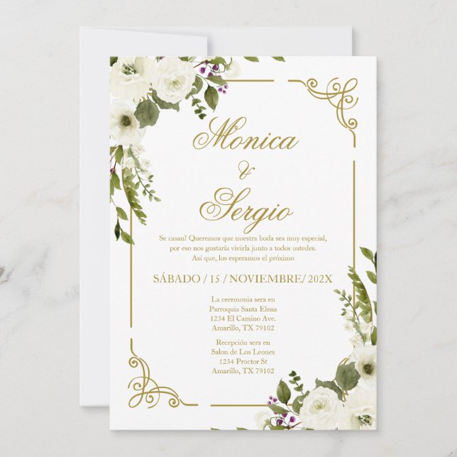 Elegante invitación a la boda en español (Anverso)