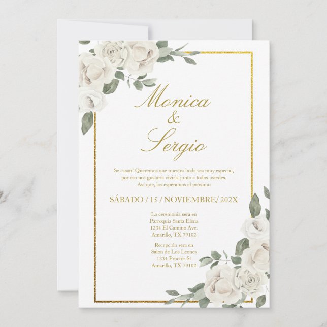 Elegante invitación a la boda en español (Anverso)