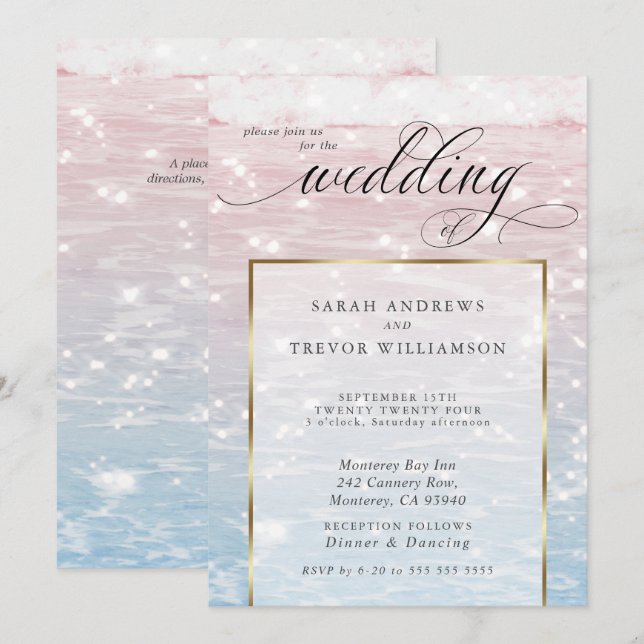 Elegante Invitación a la boda en la playa del océa (Anverso / Reverso)