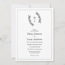 Elegante invitación a la boda en monograma blanco 