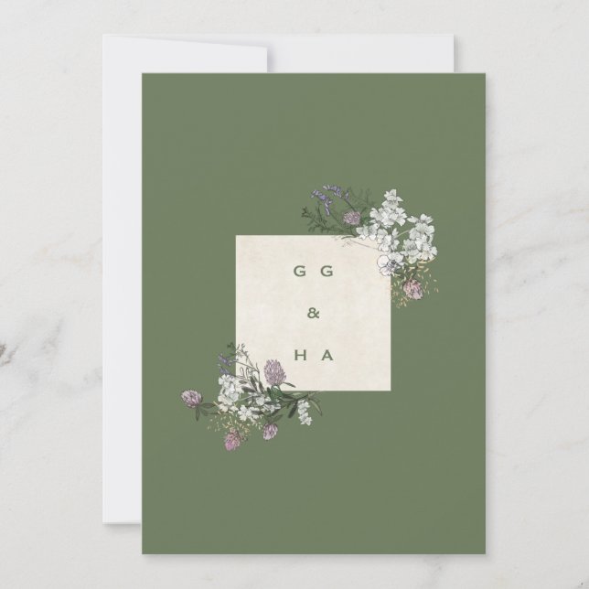 Elegante Invitación a la boda en monograma con sab (Anverso)