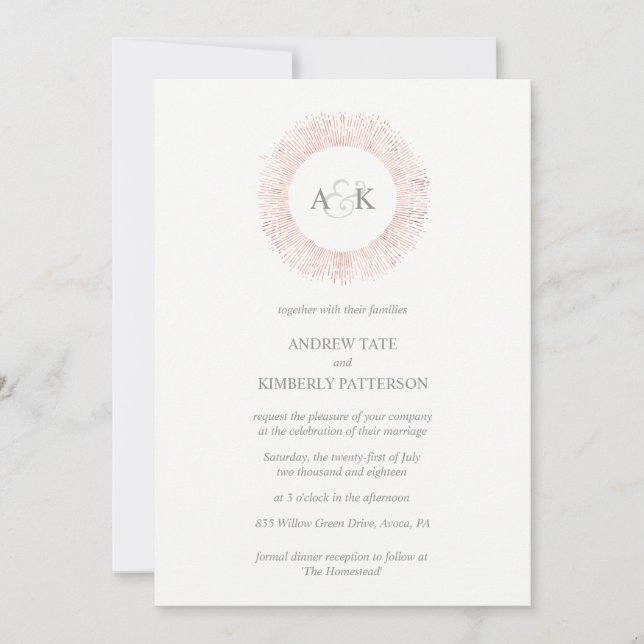 Elegante invitación a la boda en monograma de oro  (Anverso)