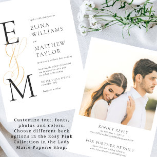 Elegante Invitación a la Boda en Monograma de Oro 