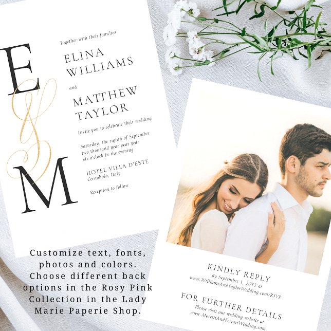 Elegante Invitación a la Boda en Monograma de Oro  (Subido por el creador)