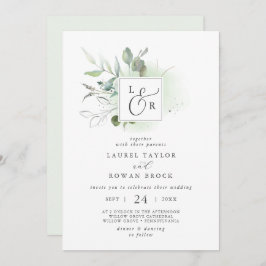 Elegante Invitación a la Boda en Monograma de Verd