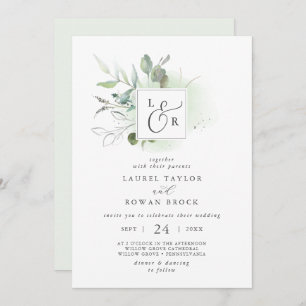 Elegante Invitación a la Boda en Monograma de Verd