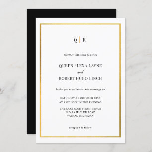 Elegante invitación a la boda en negro y oro