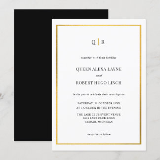 Elegante invitación a la boda en negro y oro
