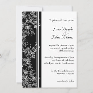 Elegante invitación a la boda en rosa blanca y neg