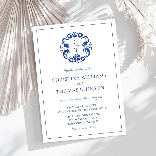 Elegante invitación a la boda Escudo azul (Subido por el creador)