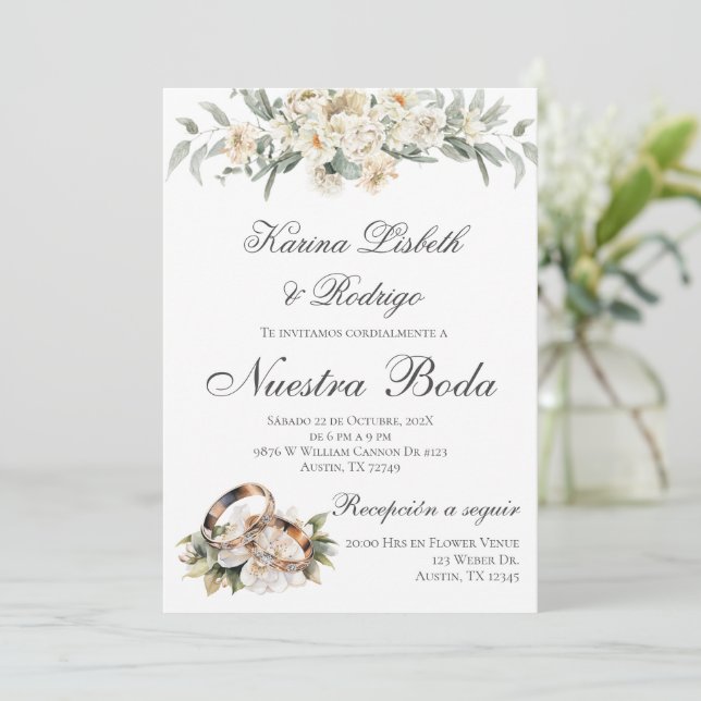 Elegante invitación a la boda española (Anverso de pie)