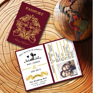 Elegante Invitación a la boda estilo Pasaporte Roj