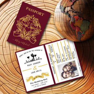 Elegante Invitación a la boda estilo Pasaporte Roj