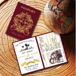 Elegante Invitación a la boda estilo Pasaporte Roj