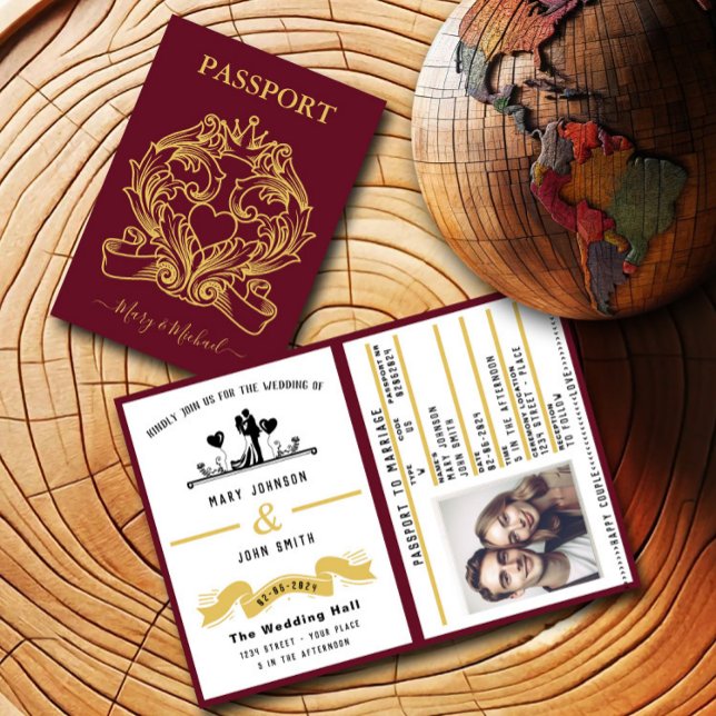 Elegante Invitación a la boda estilo Pasaporte Roj (Subido por el creador)