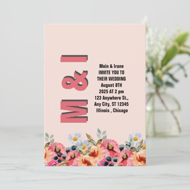Elegante invitación a la boda floral (Anverso de pie)
