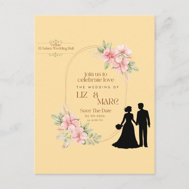 Elegante invitación a la boda floral (Anverso)