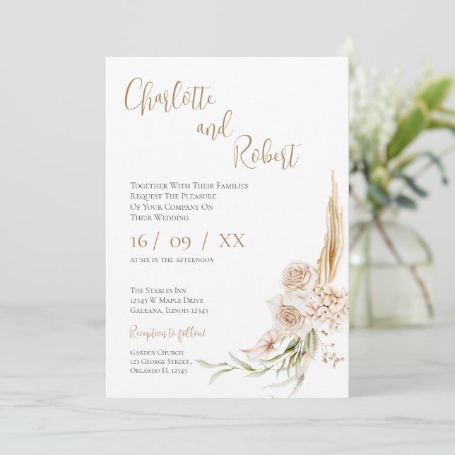 Elegante invitación a la boda floral (Anverso de pie)