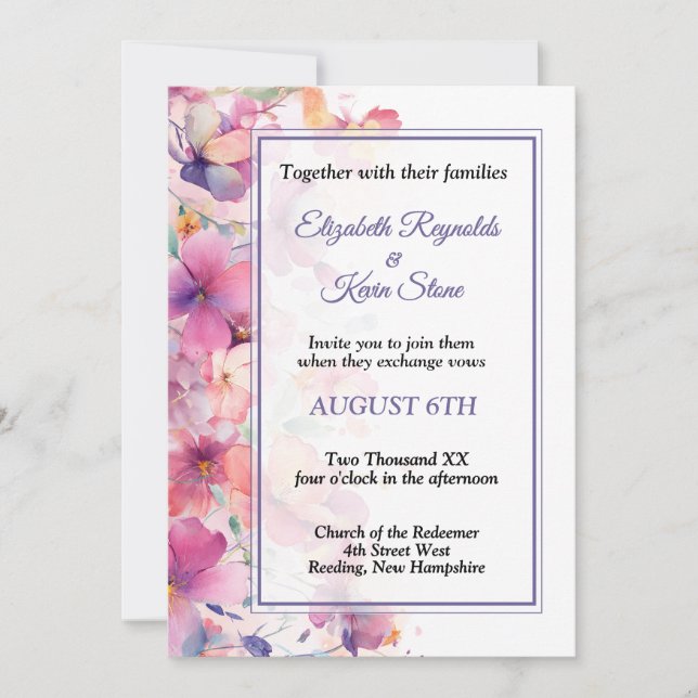 Elegante invitación a la boda floral (Anverso)