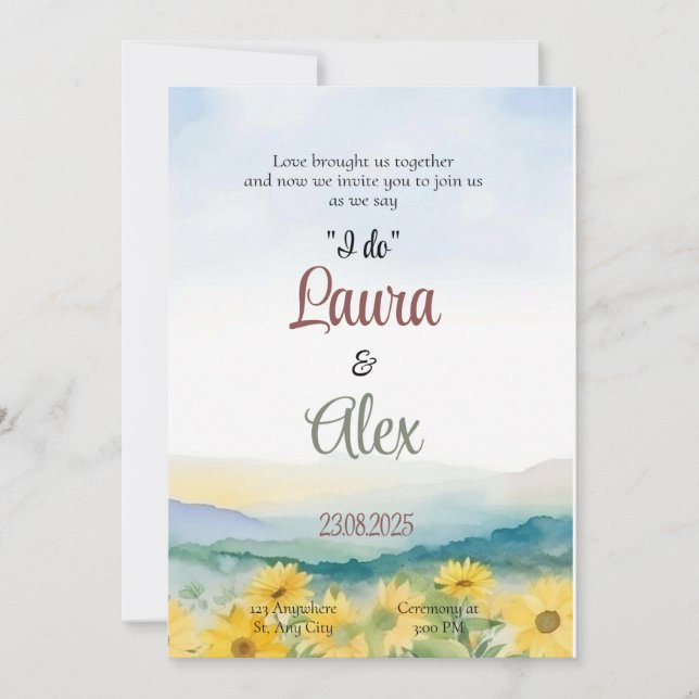 Elegante invitación a la boda floral (Anverso)