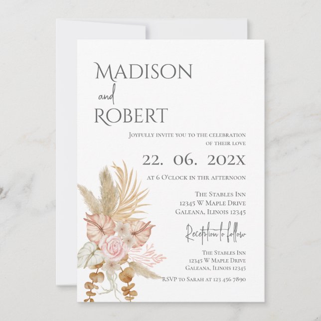 Elegante invitación a la boda floral (Anverso)