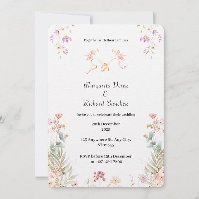 Elegante invitación a la boda floral (Anverso)