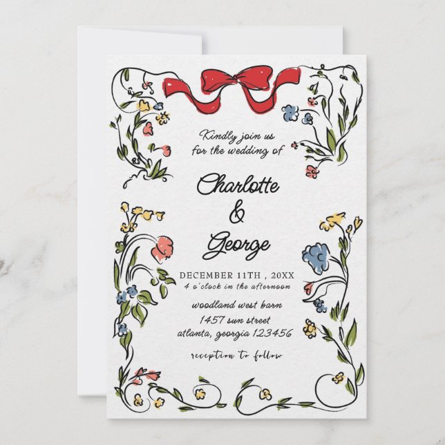 Elegante invitación a la boda floral (Anverso)