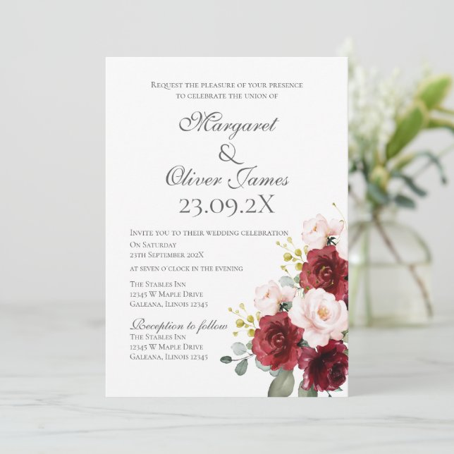 Elegante invitación a la boda floral (Anverso de pie)