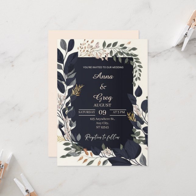 Elegante invitación a la boda floral (Anverso/Reverso In Situ)