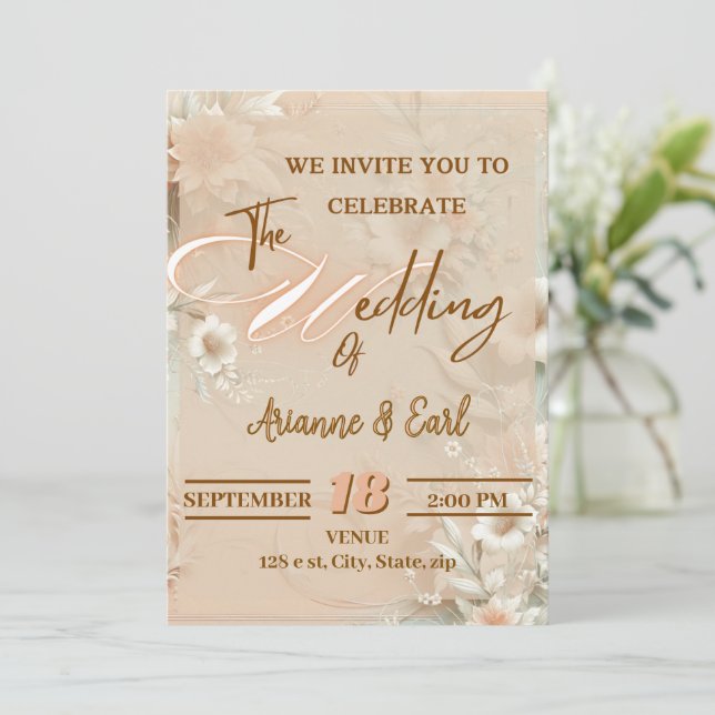 Elegante invitación a la boda floral (Anverso de pie)