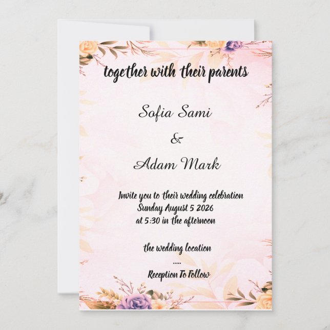 "Elegante invitación a la boda floral" (Anverso)