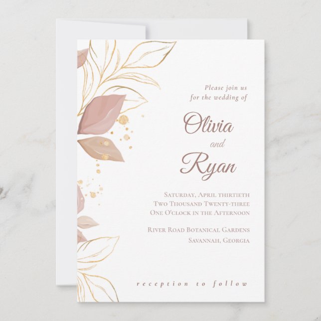 Elegante invitación a la boda floral (Anverso)