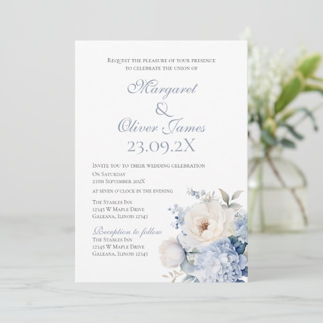 Elegante invitación a la boda floral (Anverso de pie)