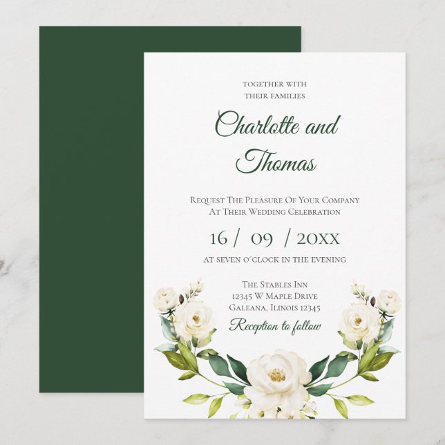 Elegante invitación a la boda floral (Anverso / Reverso)