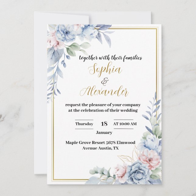 Elegante invitación a la boda floral (Anverso)