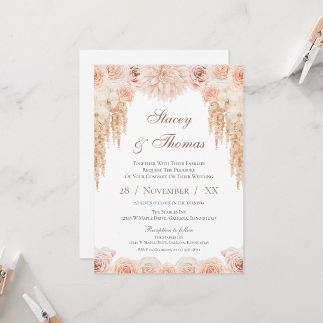 Elegante invitación a la boda floral (Anverso/Reverso In Situ)