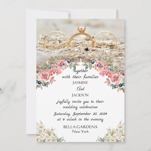 Elegante invitación a la boda floral (Anverso)