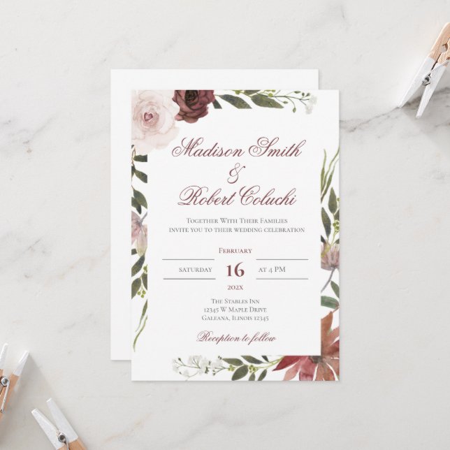 Elegante invitación a la boda floral (Anverso/Reverso In Situ)