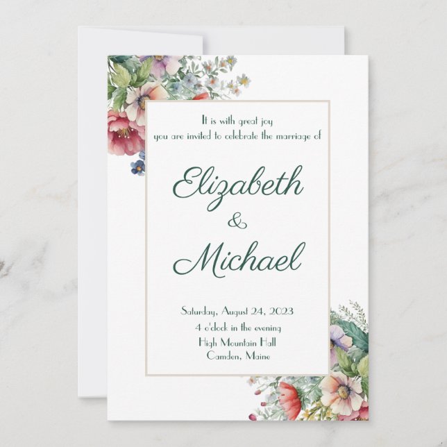 Elegante invitación a la boda floral (Anverso)