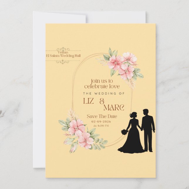 Elegante invitación a la boda floral (Anverso)