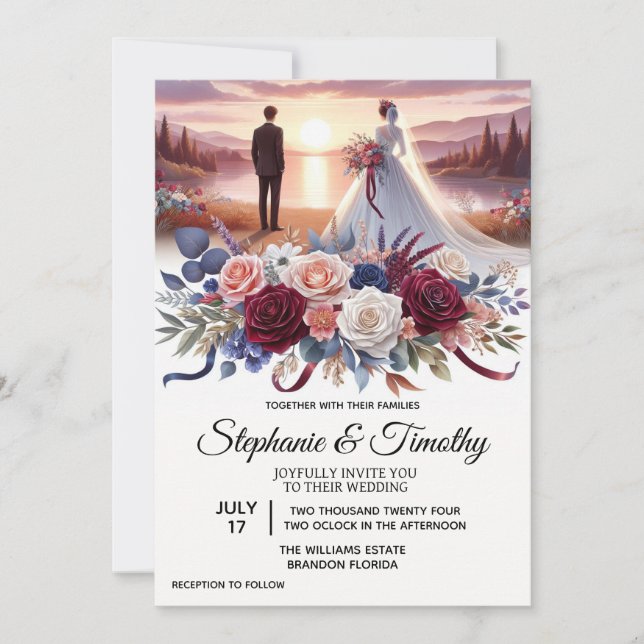 Elegante invitación a la boda floral (Anverso)