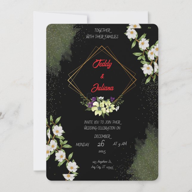Elegante invitación a la boda floral (Anverso)