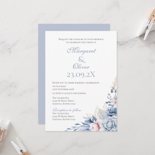 Elegante invitación a la boda floral (Anverso/Reverso In Situ)