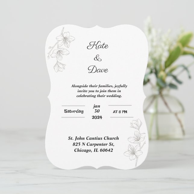 Elegante invitación a la boda floral (Anverso de pie)