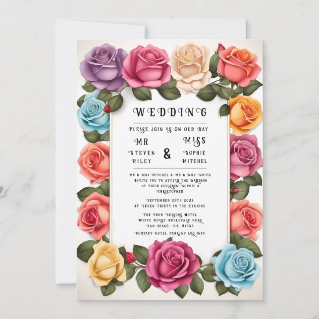 Elegante invitación a la boda floral (Anverso)