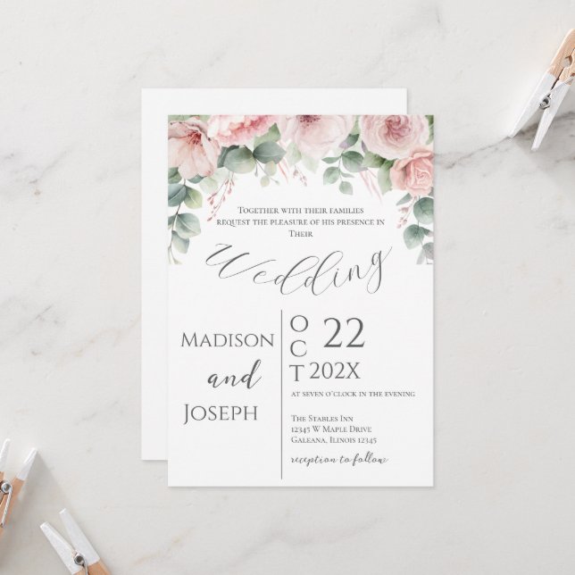 Elegante invitación a la boda floral (Anverso/Reverso In Situ)