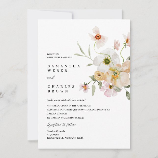 Elegante invitación a la boda floral (Anverso)