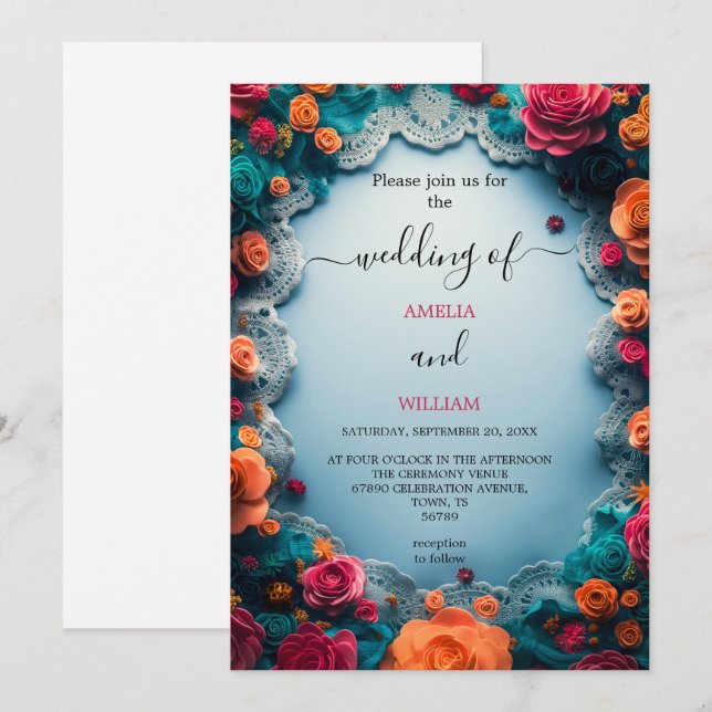 Elegante invitación a la boda floral (Anverso / Reverso)