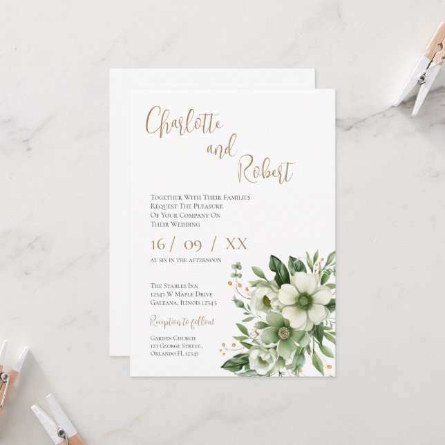 Elegante invitación a la boda floral (Anverso/Reverso In Situ)