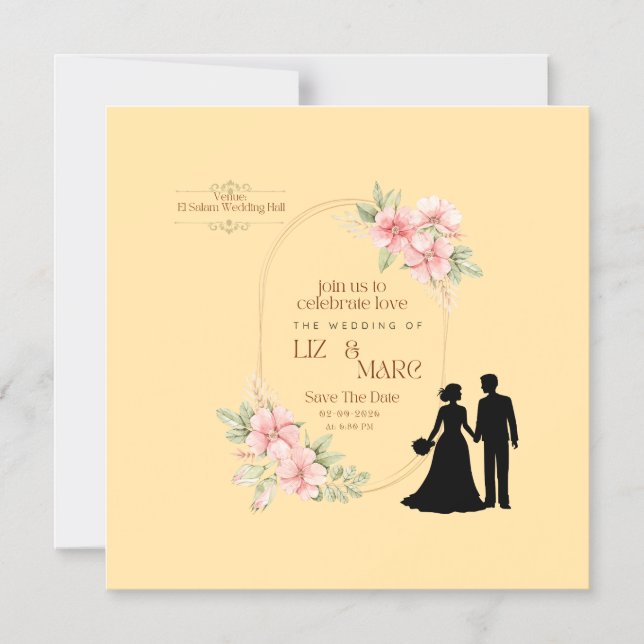 Elegante invitación a la boda floral (Anverso)